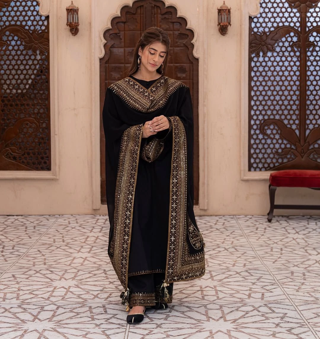 Designer Natural Crepe Silk Embroidery Work Suit With Dupatta