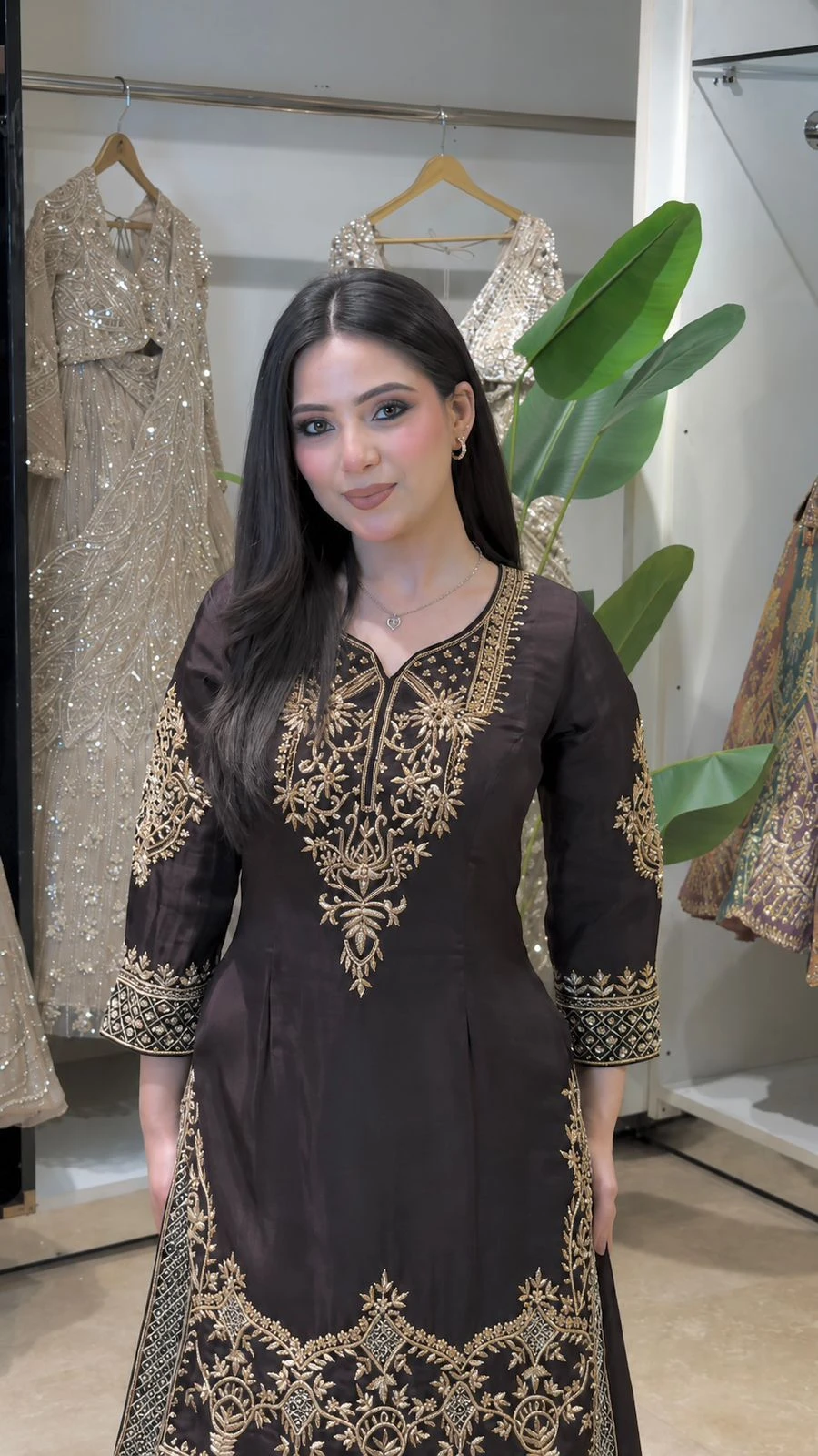 Designer Natural Crepe Silk Top Plazzo Dupatta Set