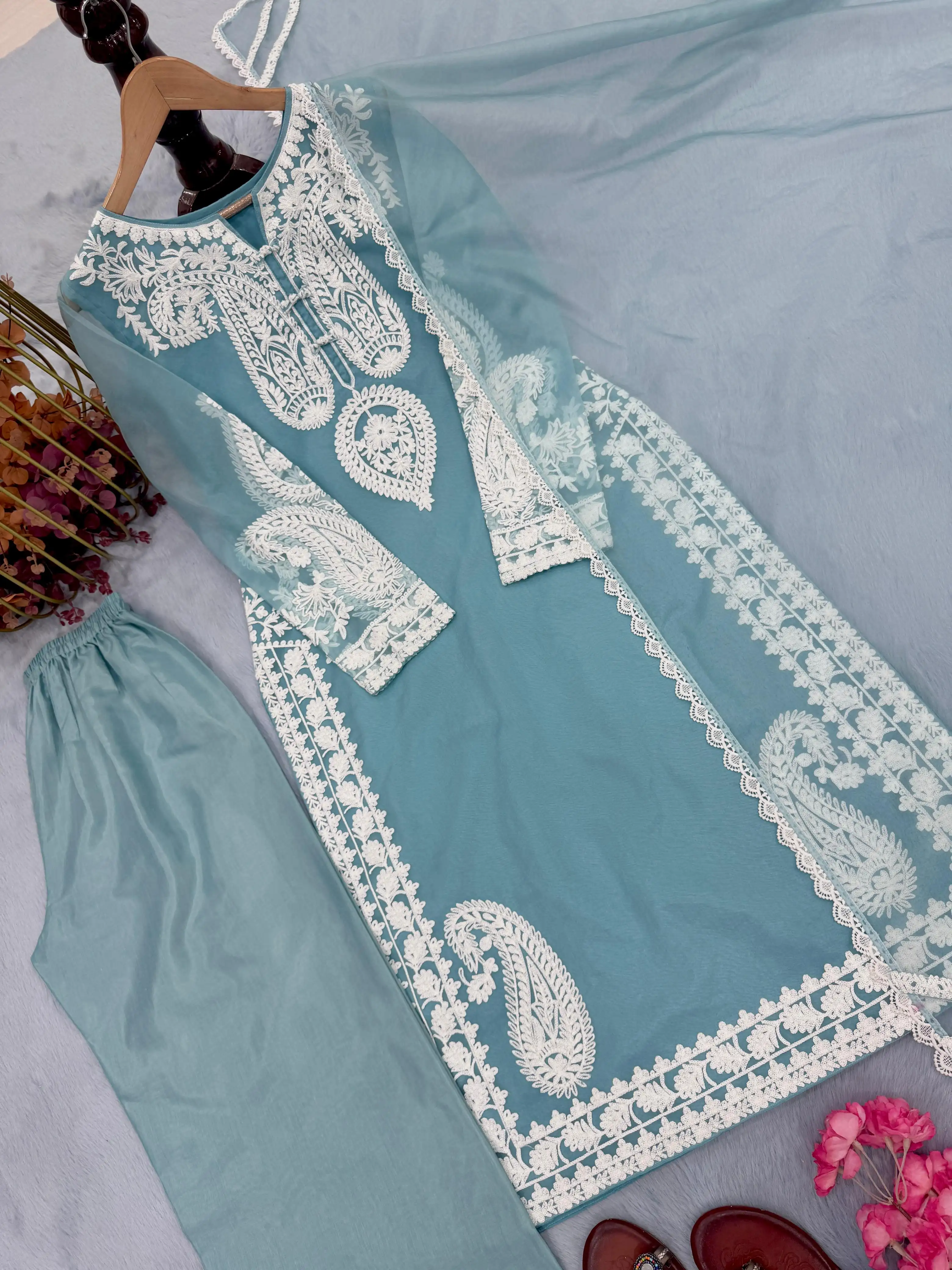 Designer Organza Silk Palazzo Set