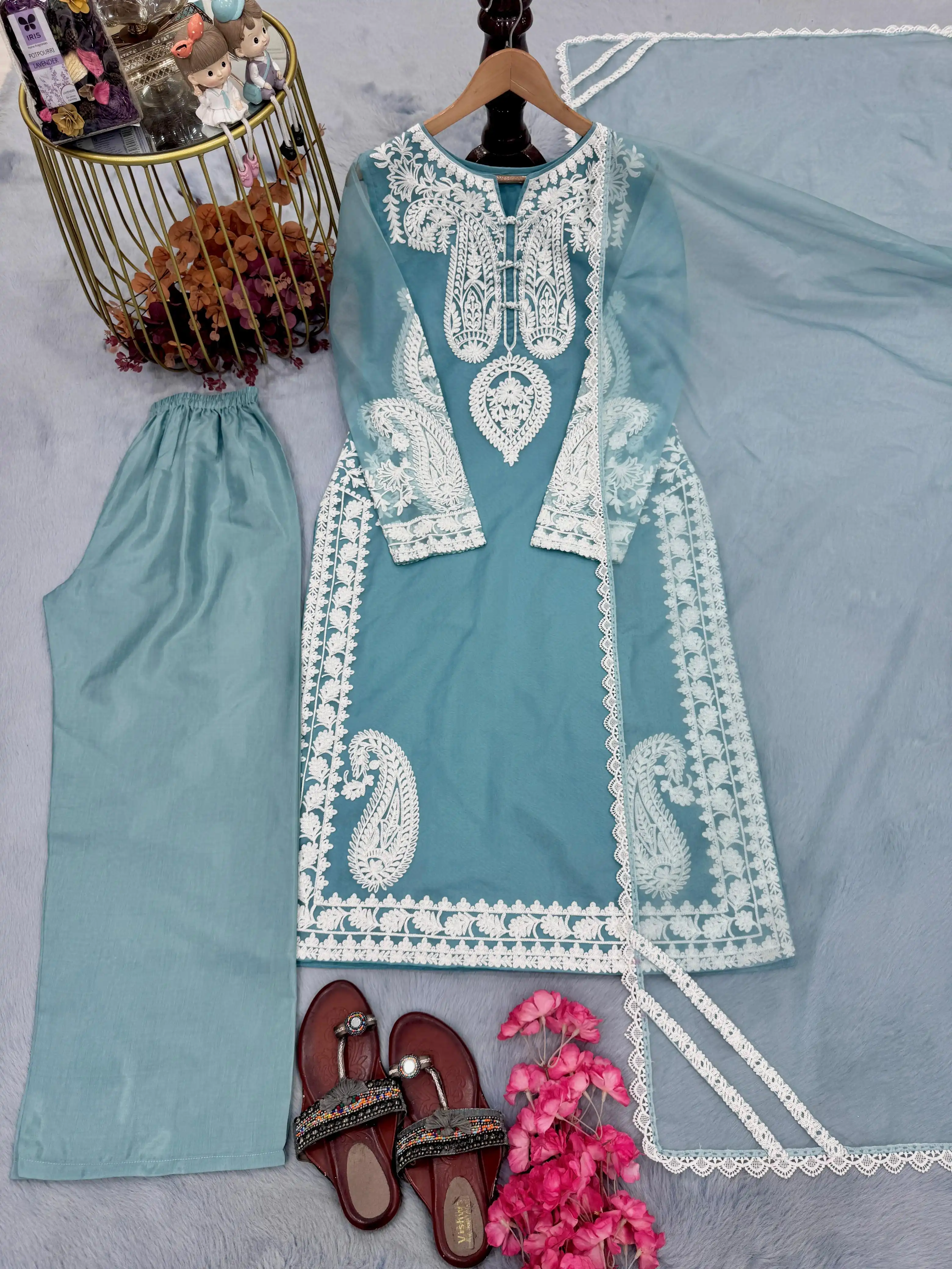 Designer Organza Silk Palazzo Set
