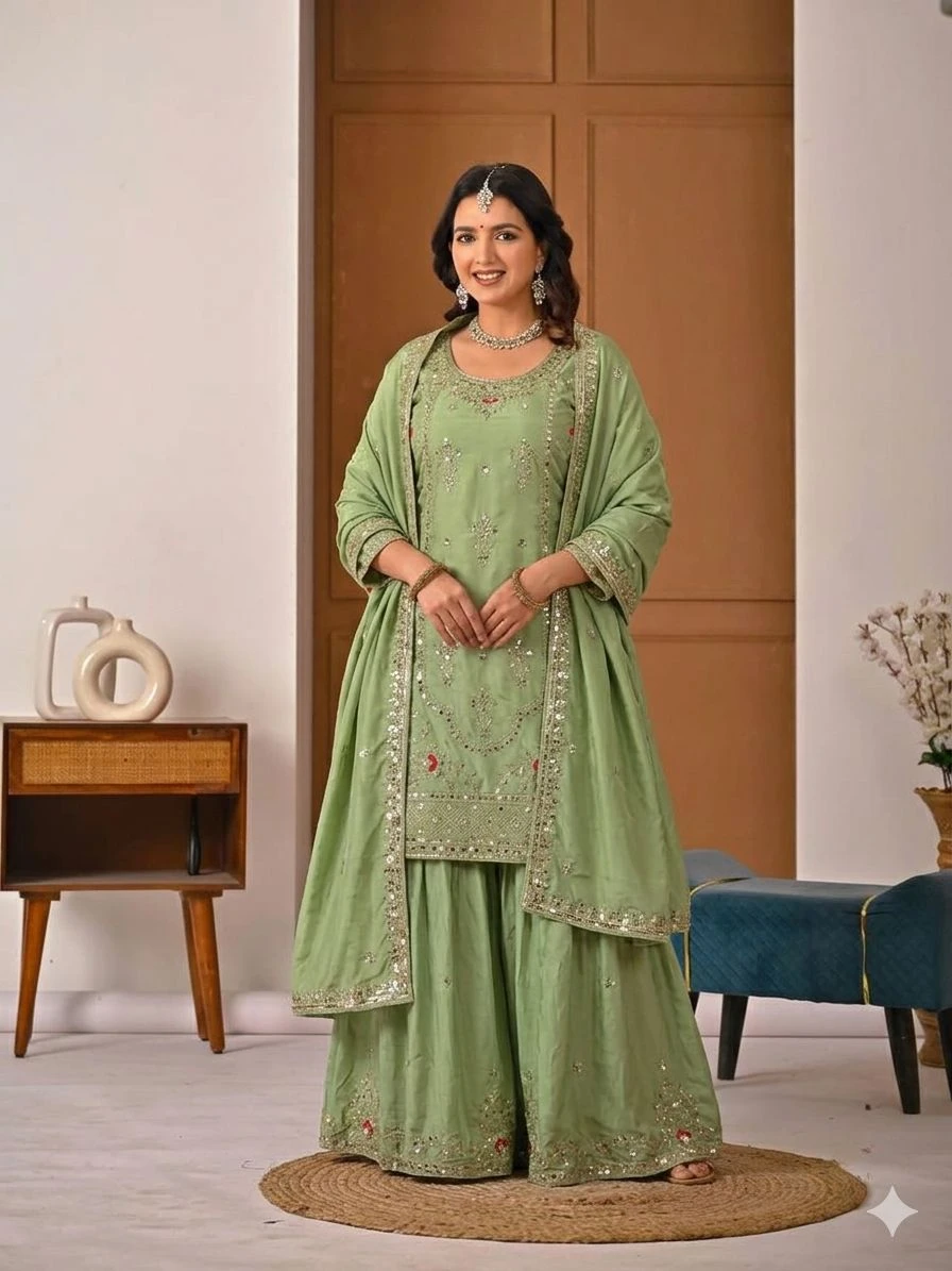 Designer Party Wear Natural Crepe Sharara Palazzo Set Collection