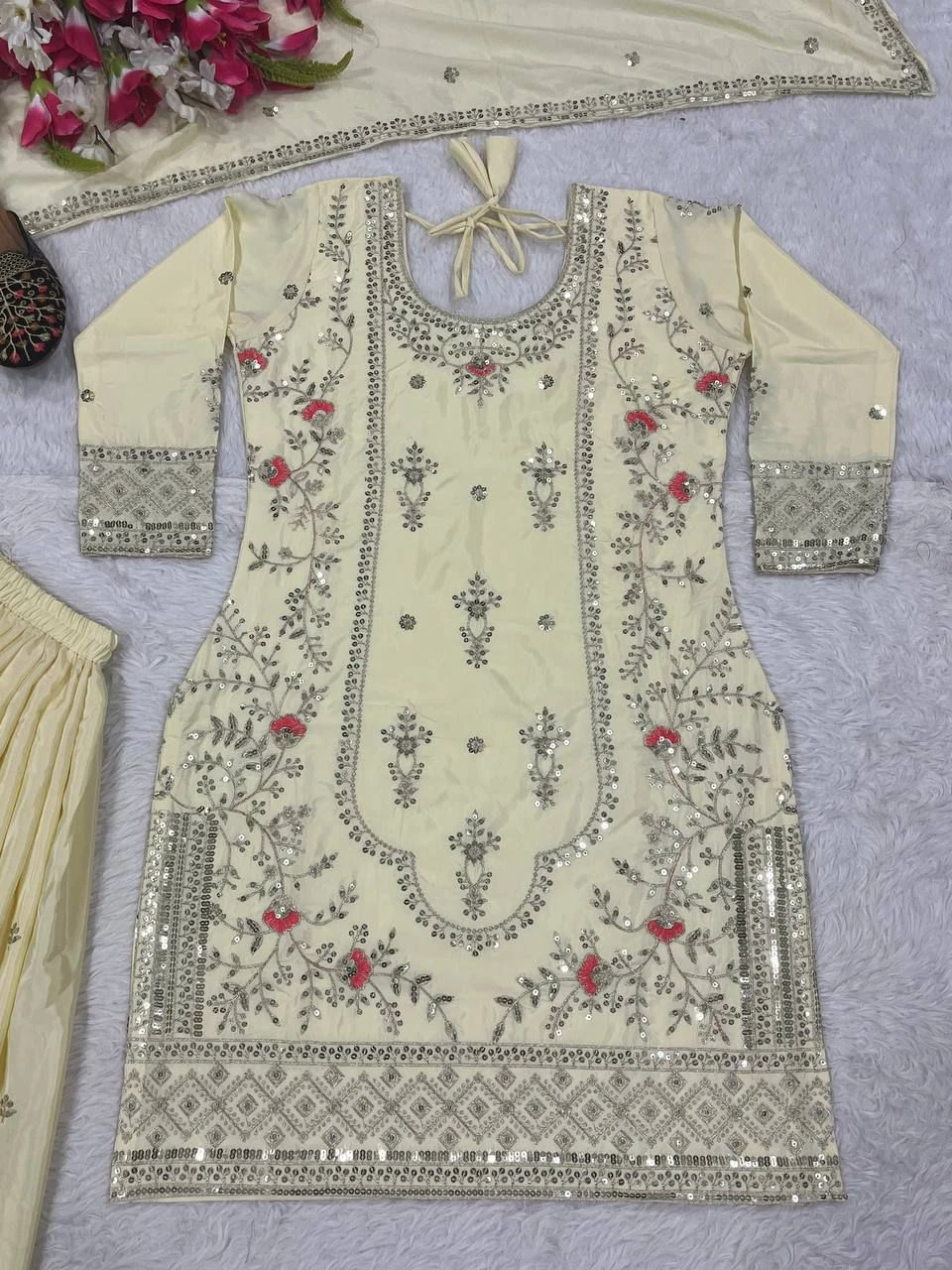 Designer Party Wear Natural Crepe Sharara Palazzo Set Collection
