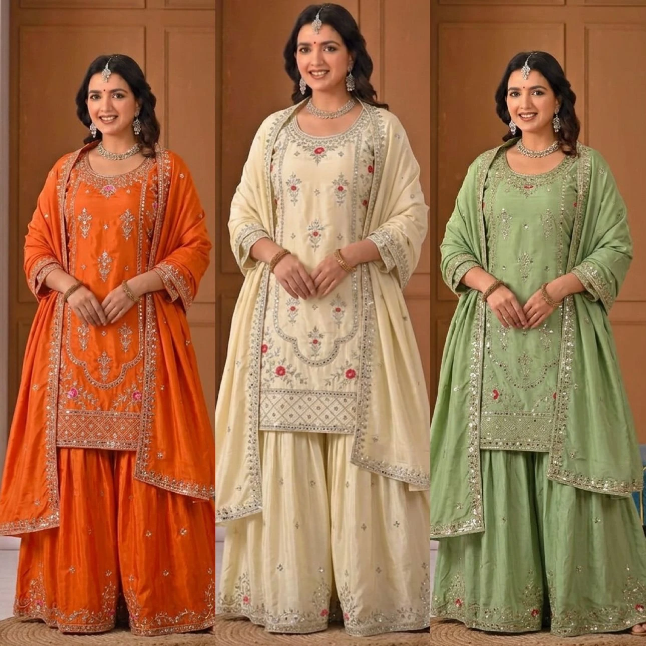 Designer Party Wear Natural Crepe Sharara Palazzo Set Collection