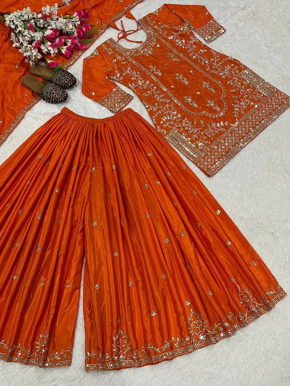 Designer Party Wear Natural Crepe Sharara Palazzo Set Collection