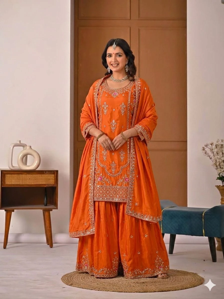 Designer Party Wear Natural Crepe Sharara Palazzo Set Collection