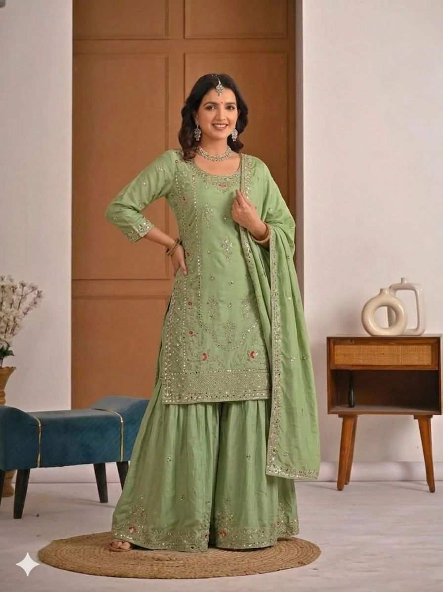 Designer Party Wear Natural Crepe Sharara Palazzo Set Collection