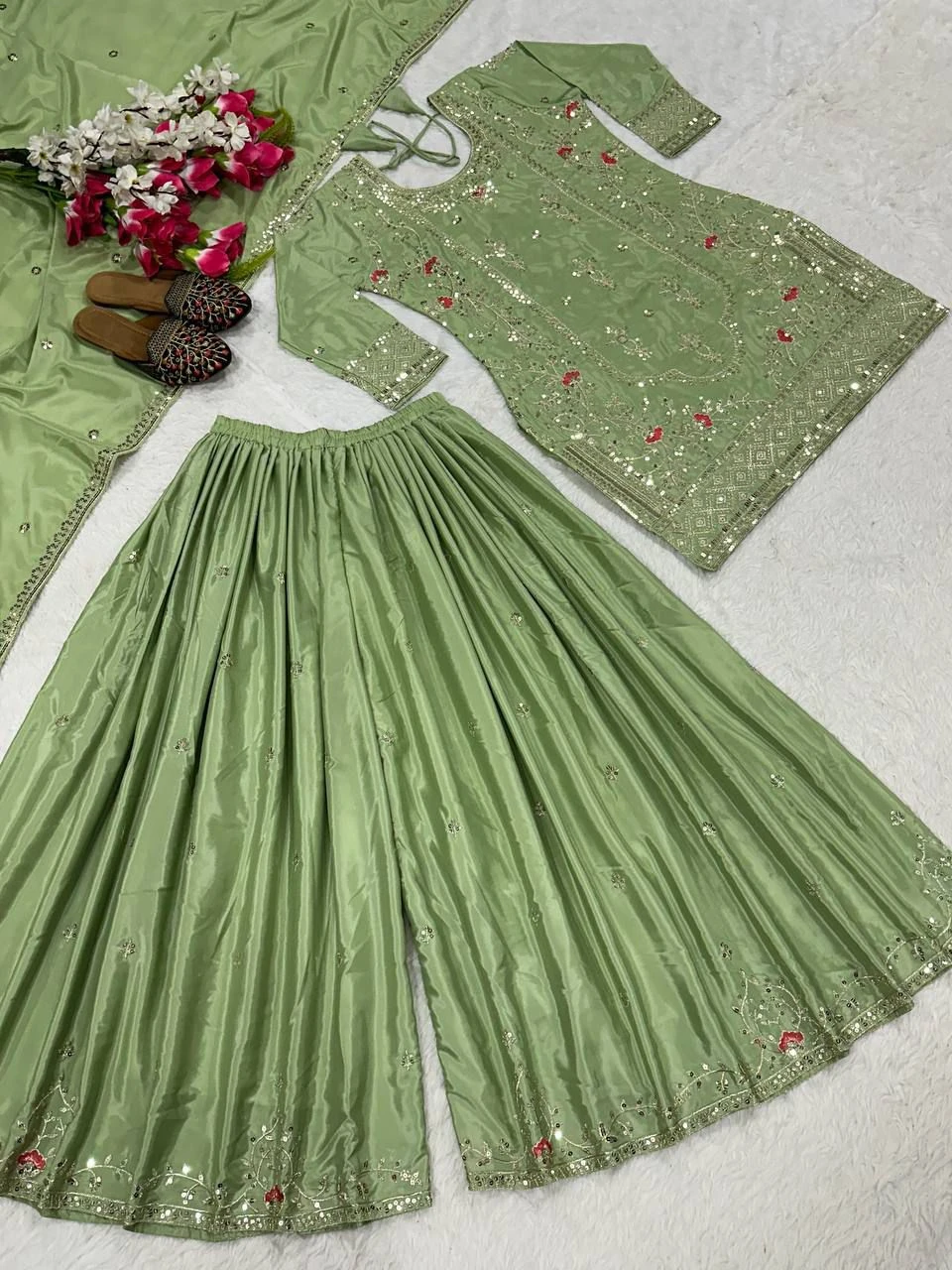 Designer Party Wear Natural Crepe Sharara Palazzo Set Collection