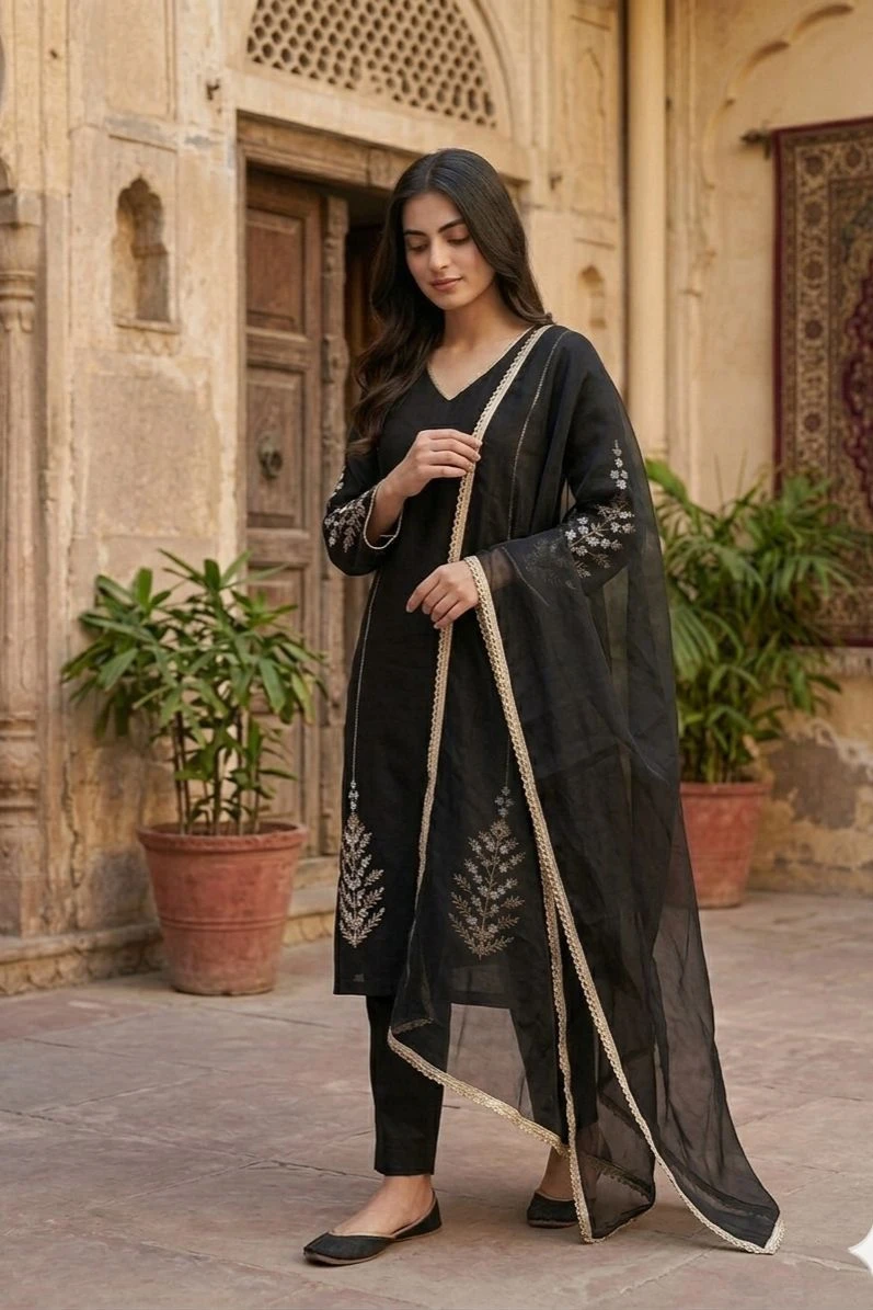 Designer Roman Silk Embroidery Work Top Pant With Fancy Dupatta