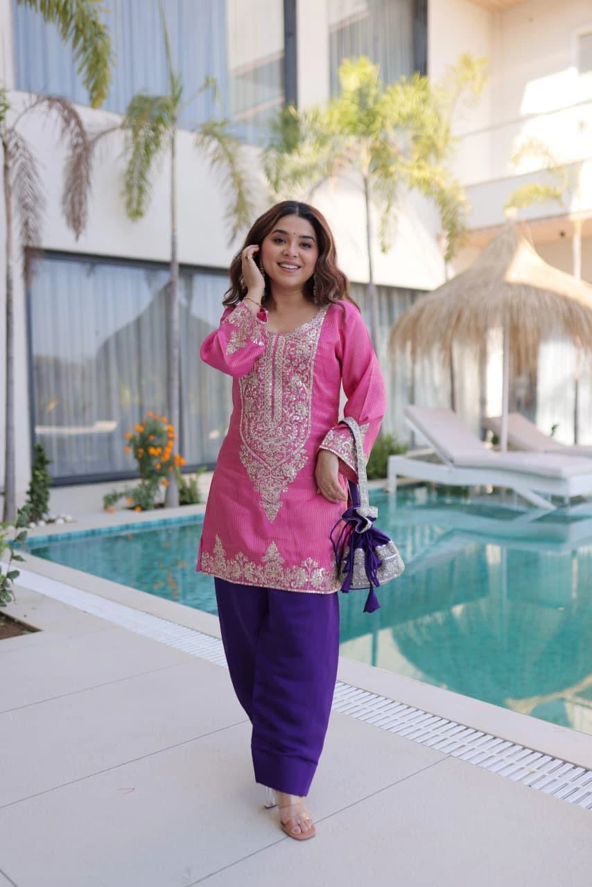Designer Top Pant Set With Batwa