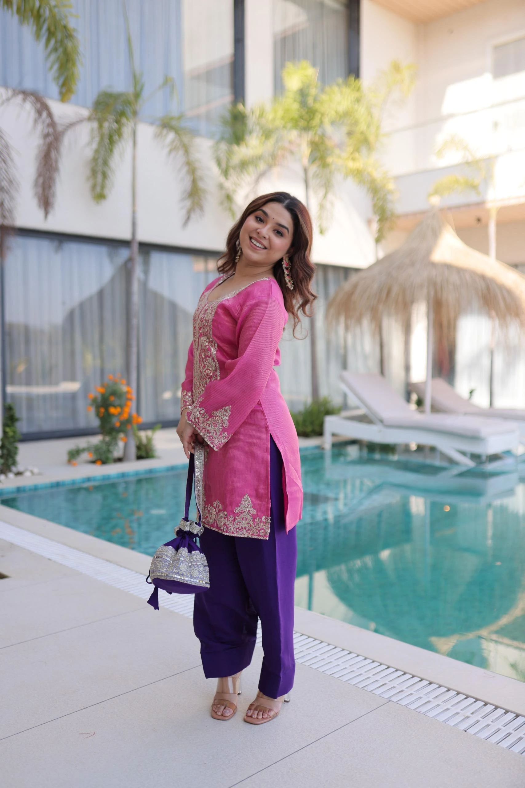 Designer Top Pant Set With Batwa