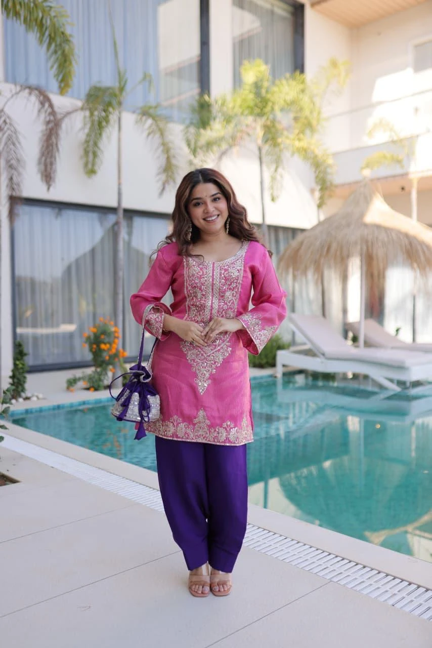 Designer Top Pant Set With Batwa