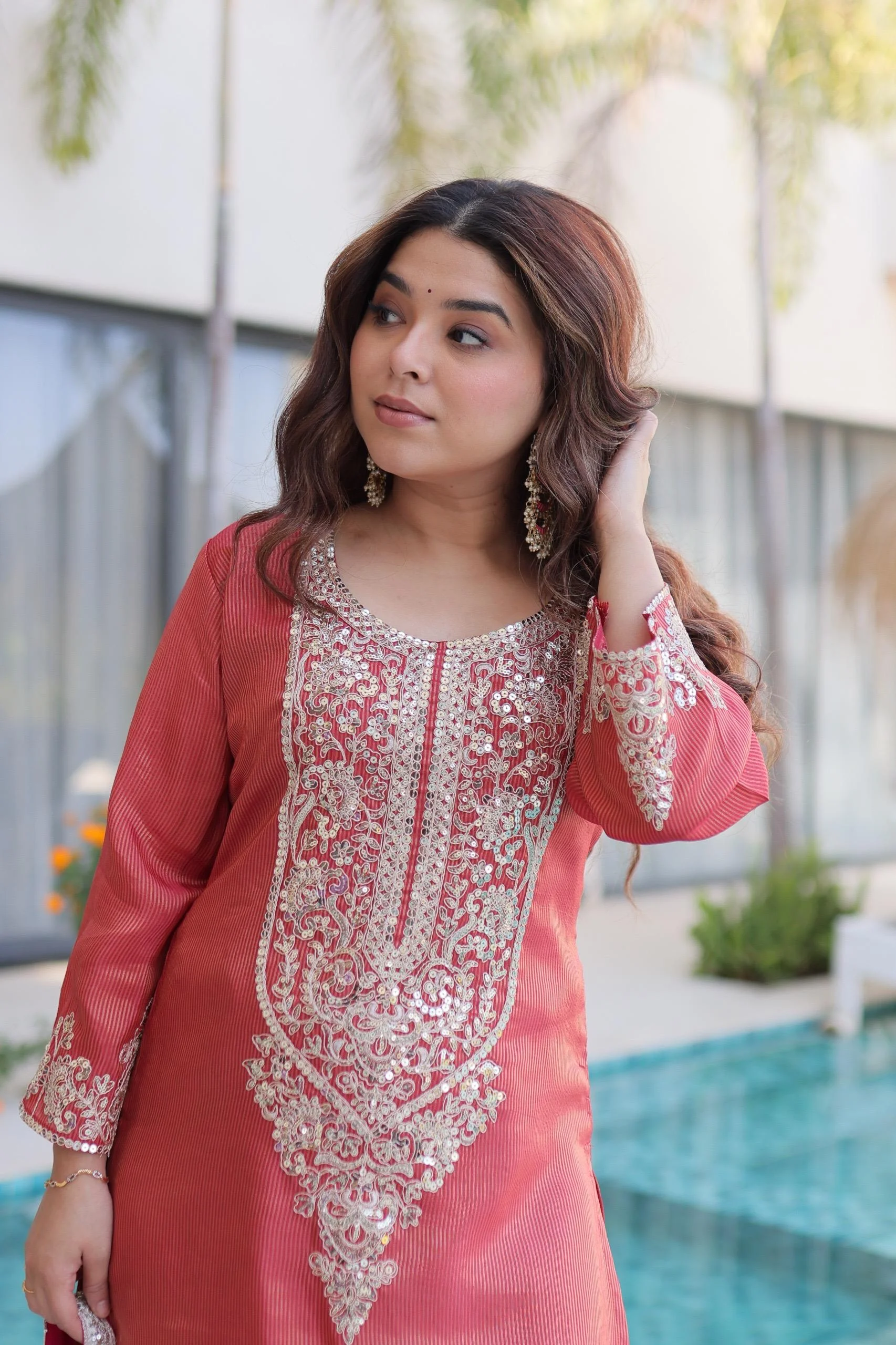 Designer Top Pant Set With Batwa