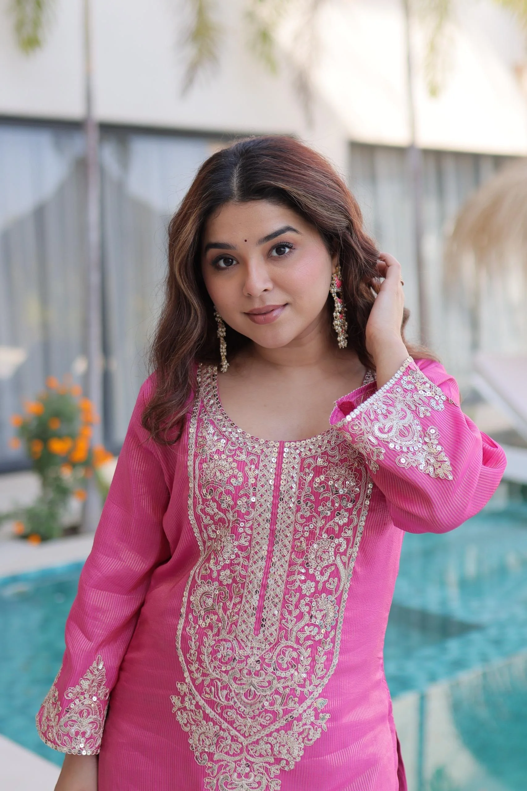 Designer Top Pant Set With Batwa