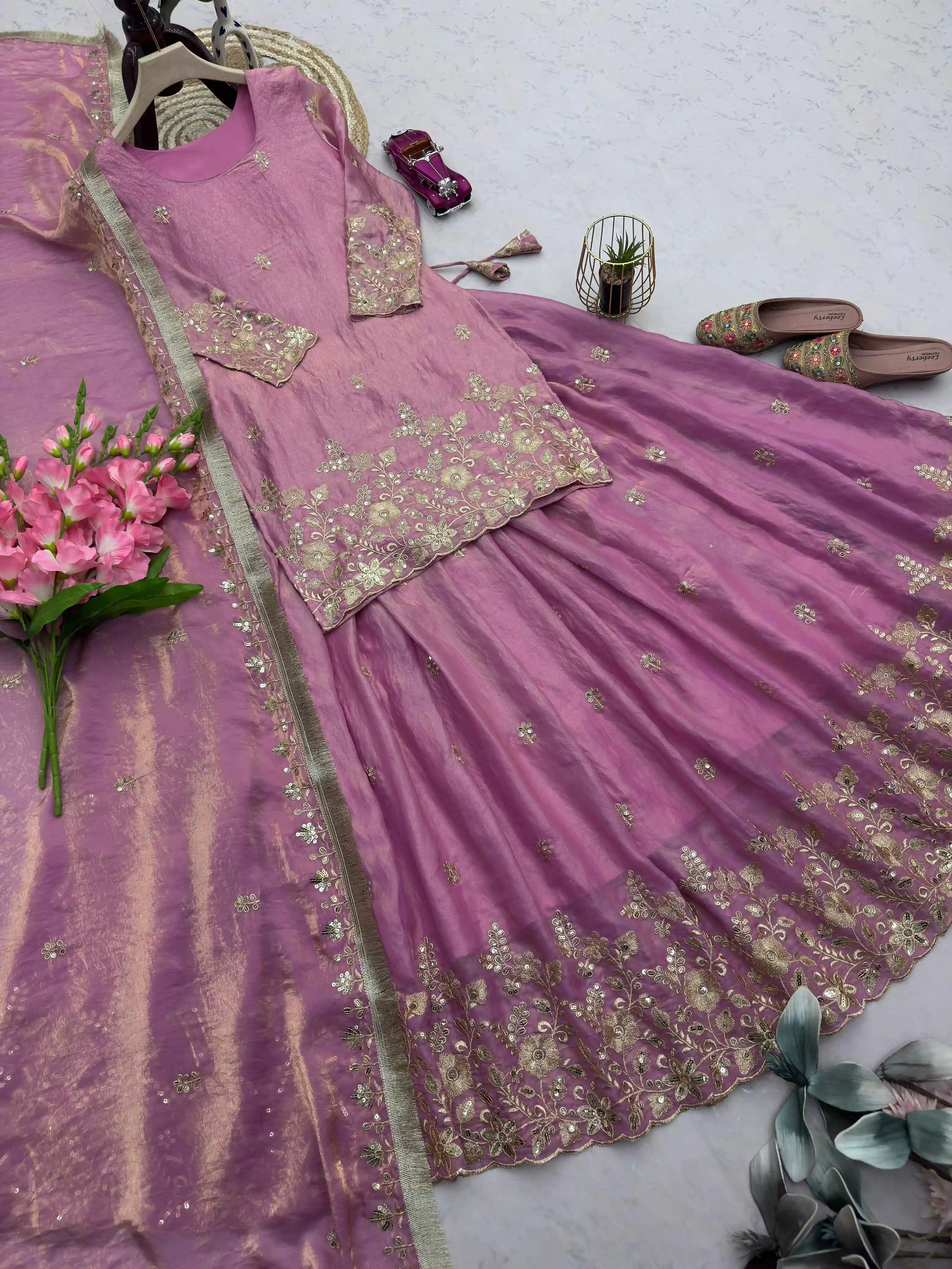 Designer Two Tone Fandy Silk Lehenga Set