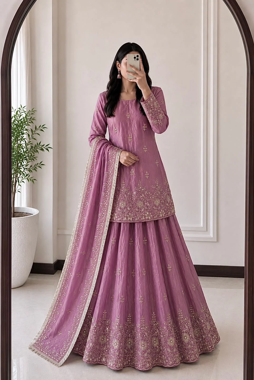 Designer Two Tone Fandy Silk Lehenga Set
