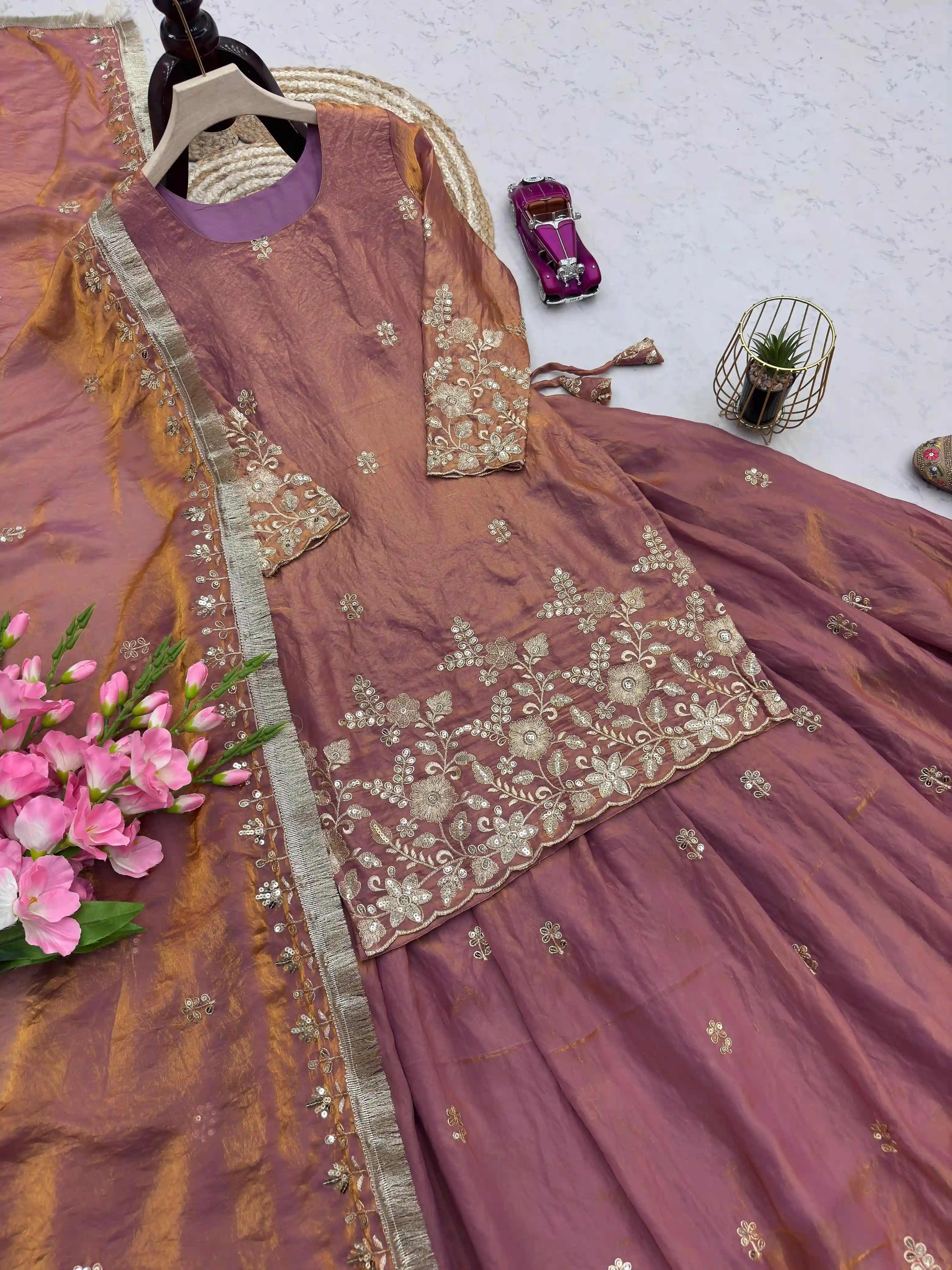 Designer Two Tone Fandy Silk Lehenga Set