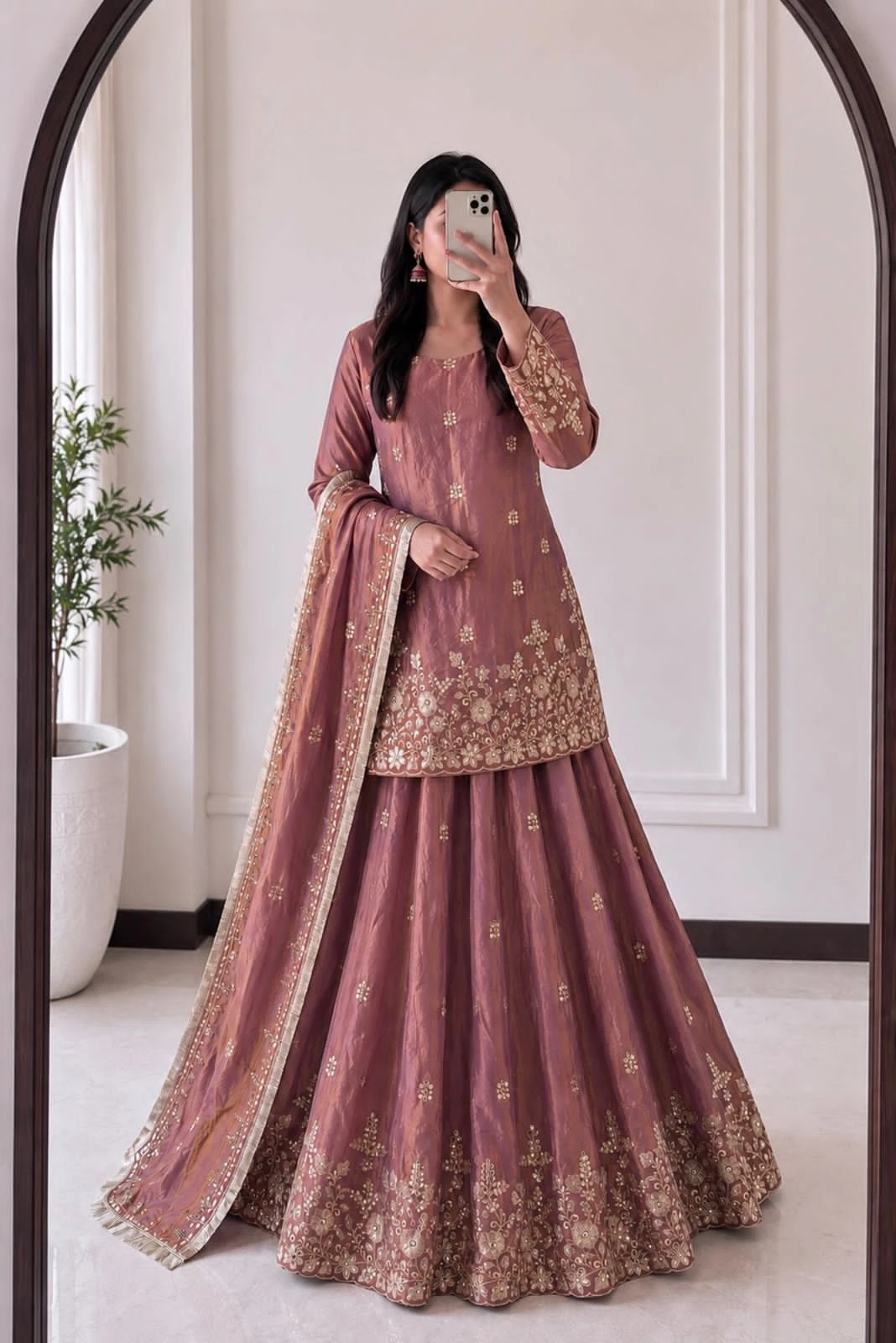 Designer Two Tone Fandy Silk Lehenga Set
