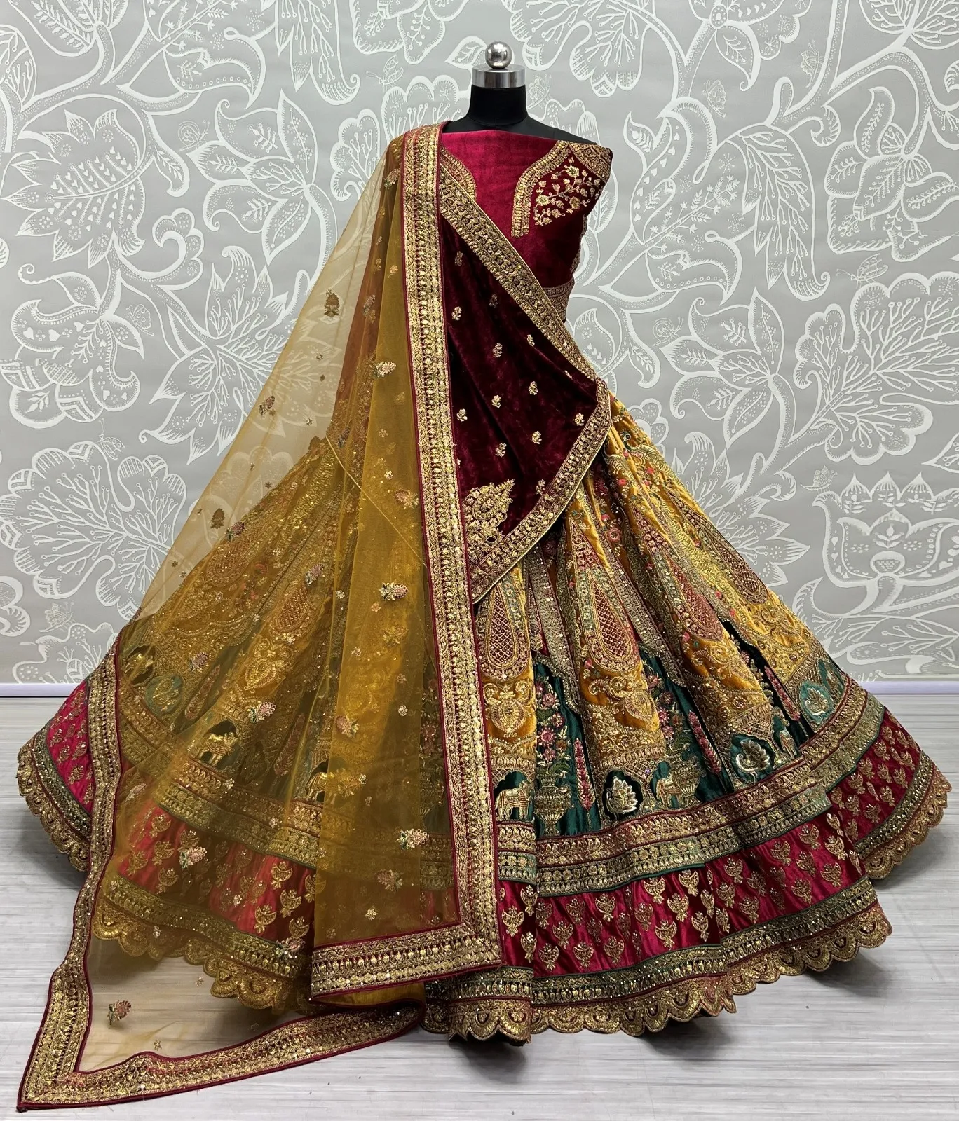 Designer Velvet Bridal Lehenga Choli Collection 2434