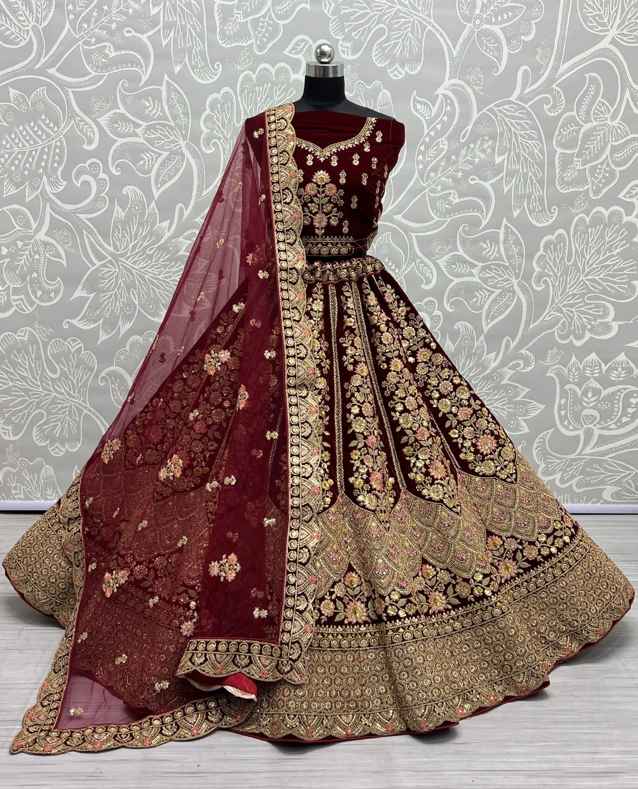 Designer Velvet Bridal Lehenga Choli Collection 2436