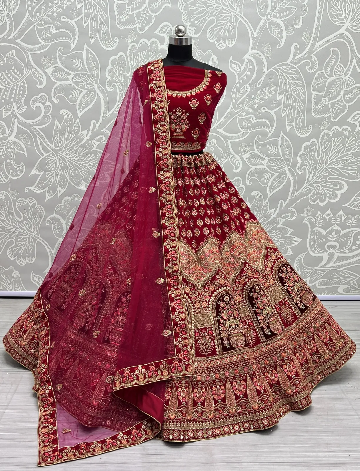 Designer Velvet Bridal Lehenga Choli Collection 2437