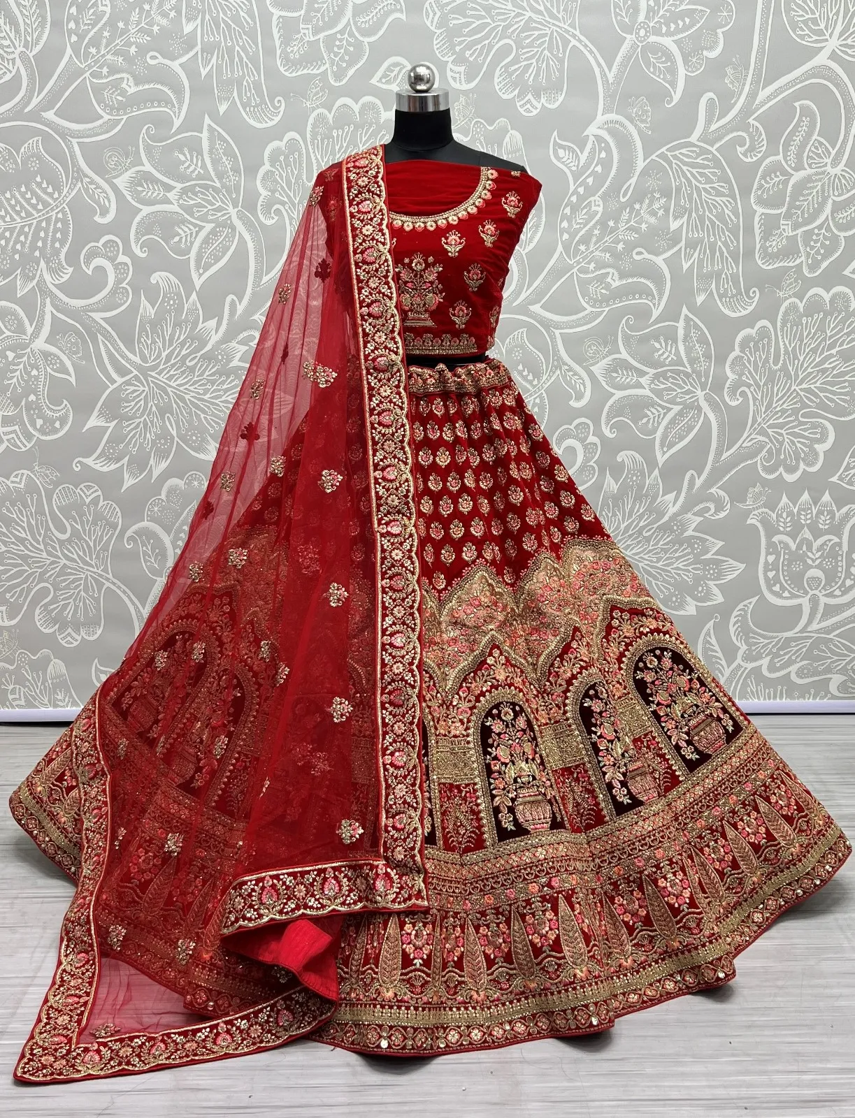 Designer Velvet Bridal Lehenga Choli Collection 2437