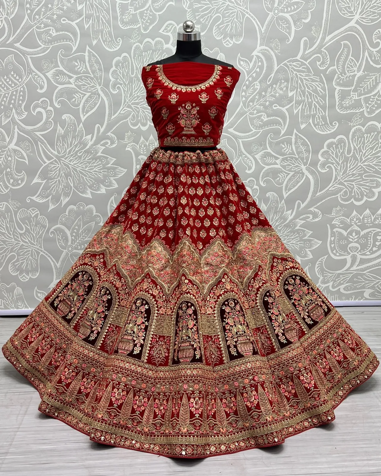 Designer Velvet Bridal Lehenga Choli Collection 2437