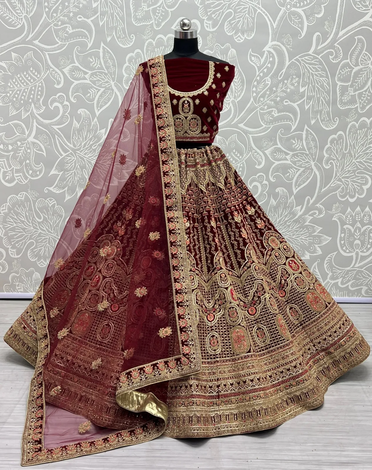 Designer Velvet Bridal Lehenga Choli Collection 2439