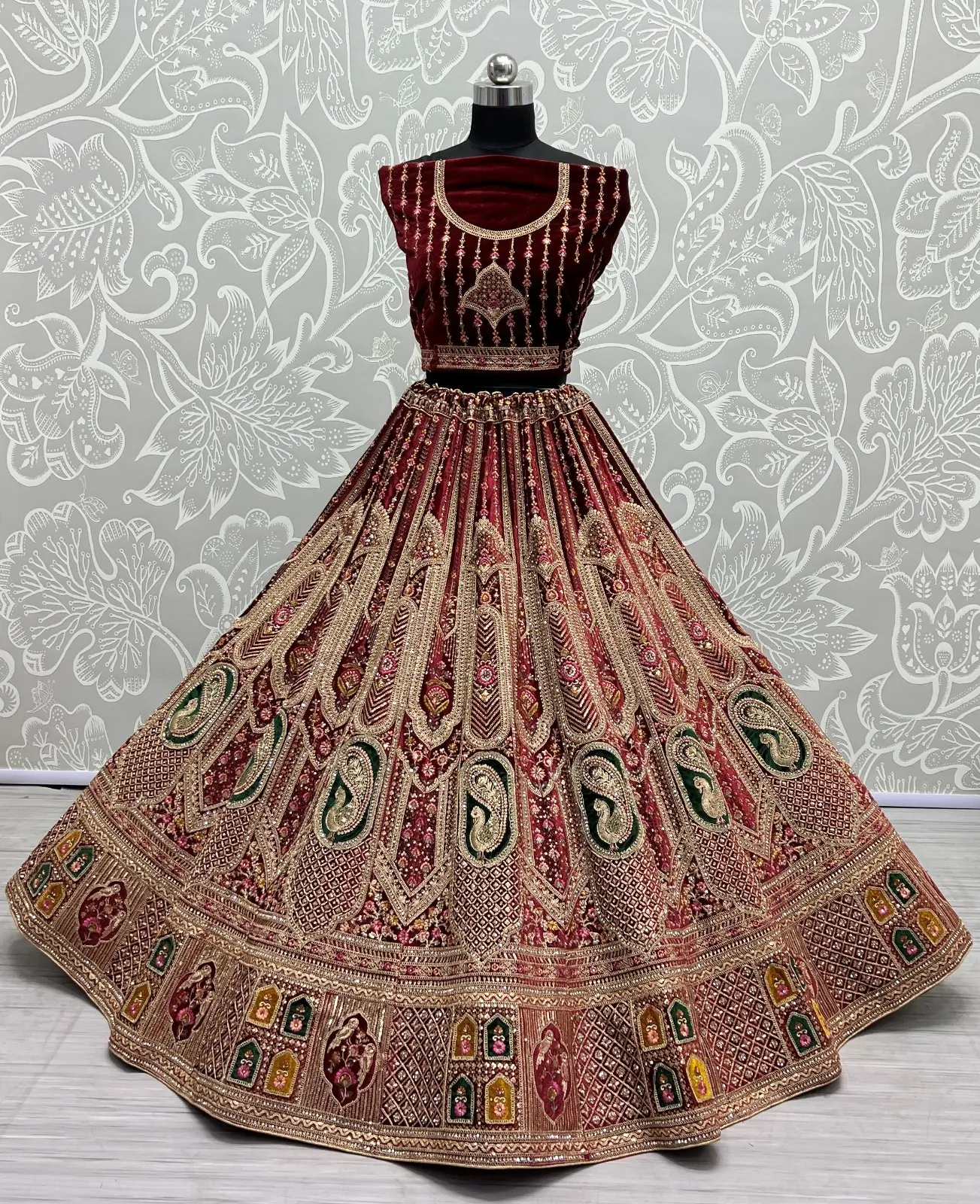 Designer Velvet Bridal Lehenga Choli Collection 2454