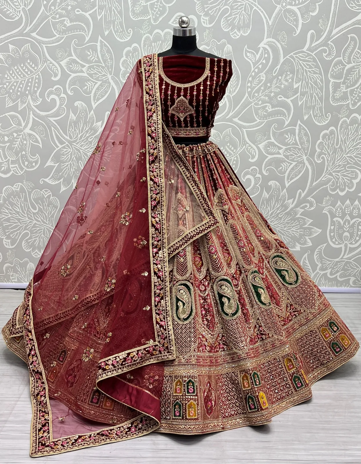 Designer Velvet Bridal Lehenga Choli Collection 2454