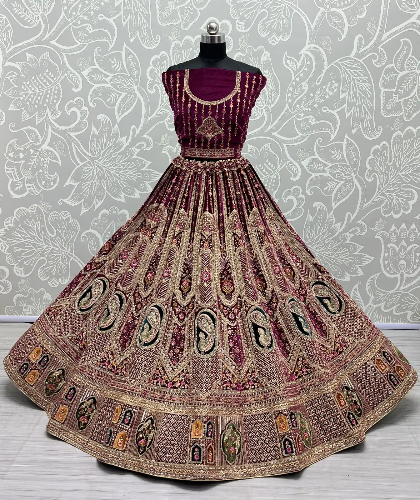 Designer Velvet Bridal Lehenga Choli Collection 2454