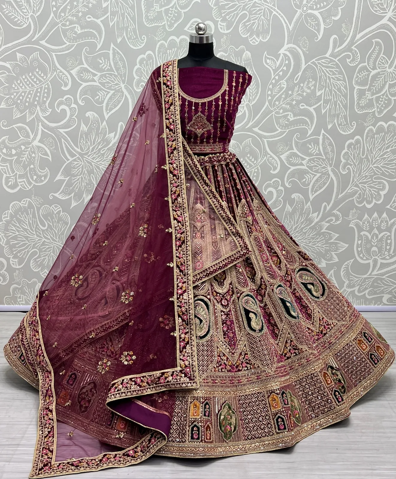 Designer Velvet Bridal Lehenga Choli Collection 2454