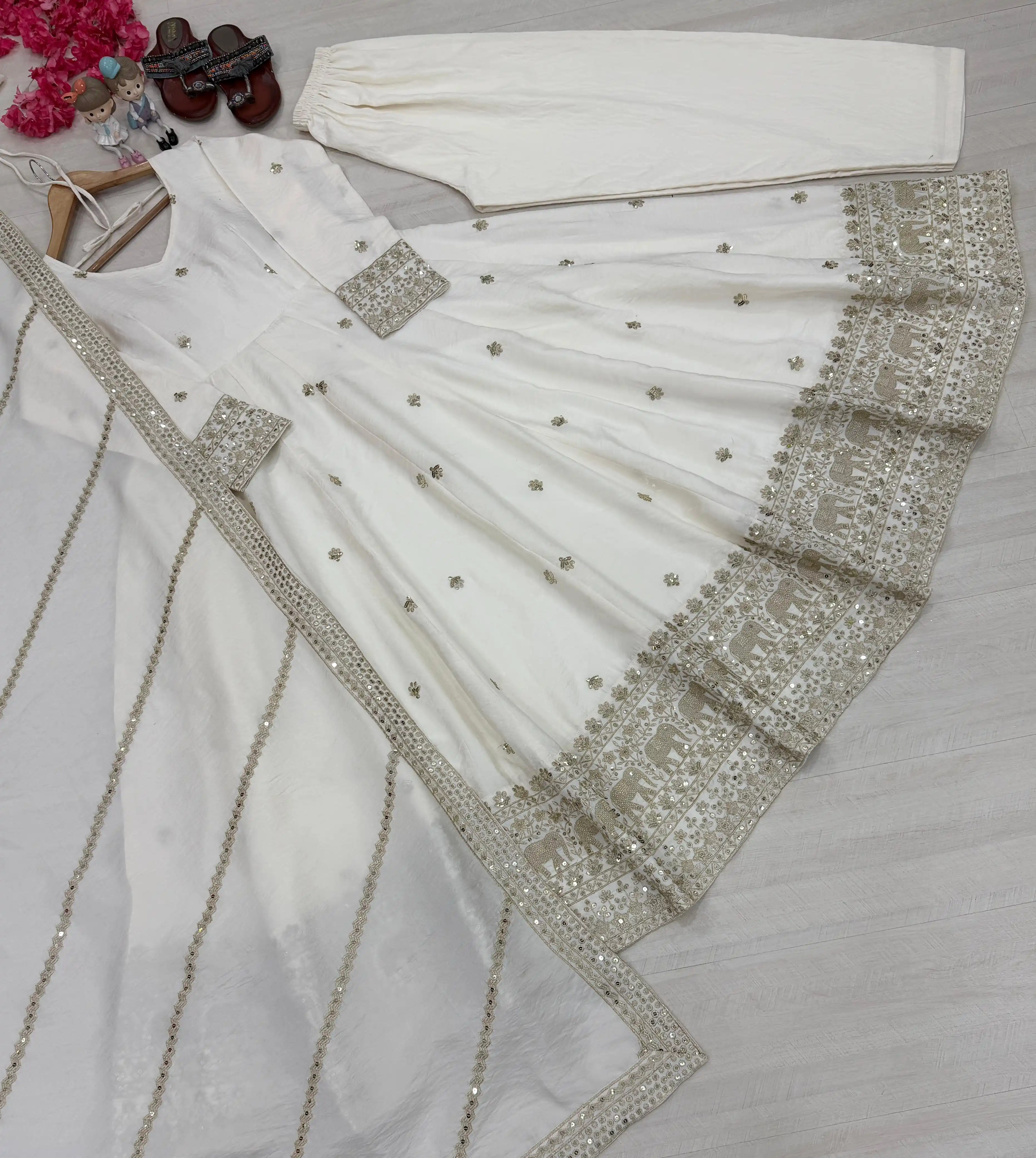 Designer Vichitra Silk Anarkali Gown Set