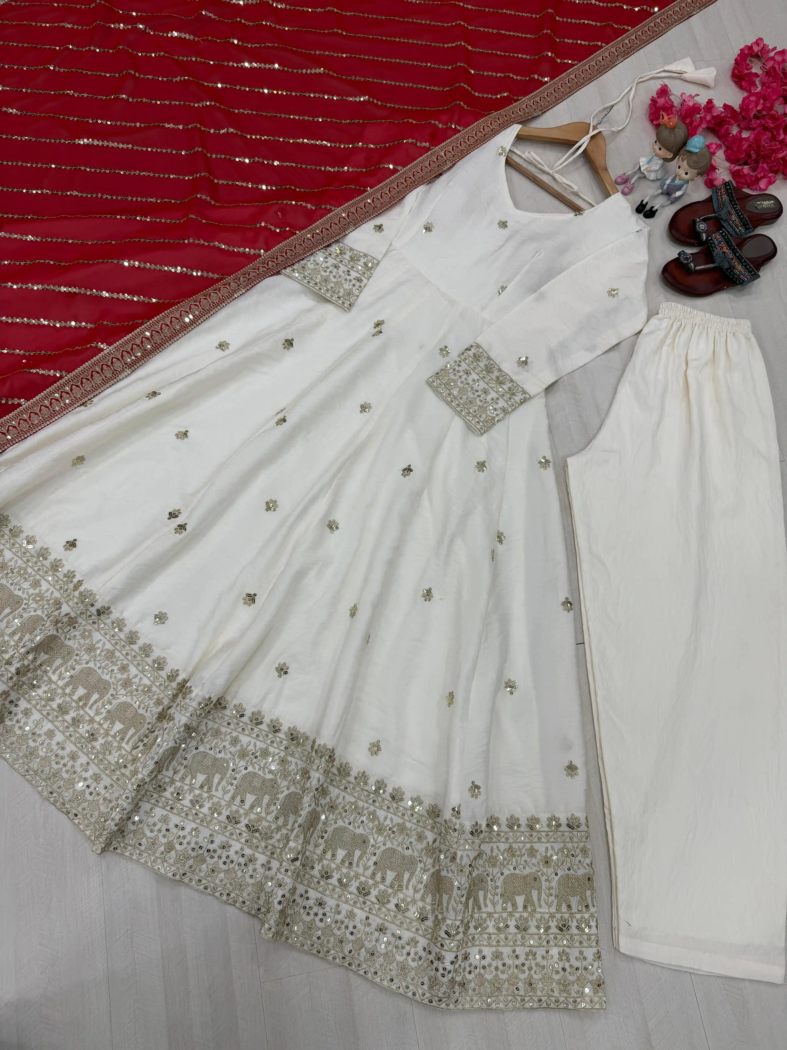 Designer Vichitra Silk Anarkali Gown Set
