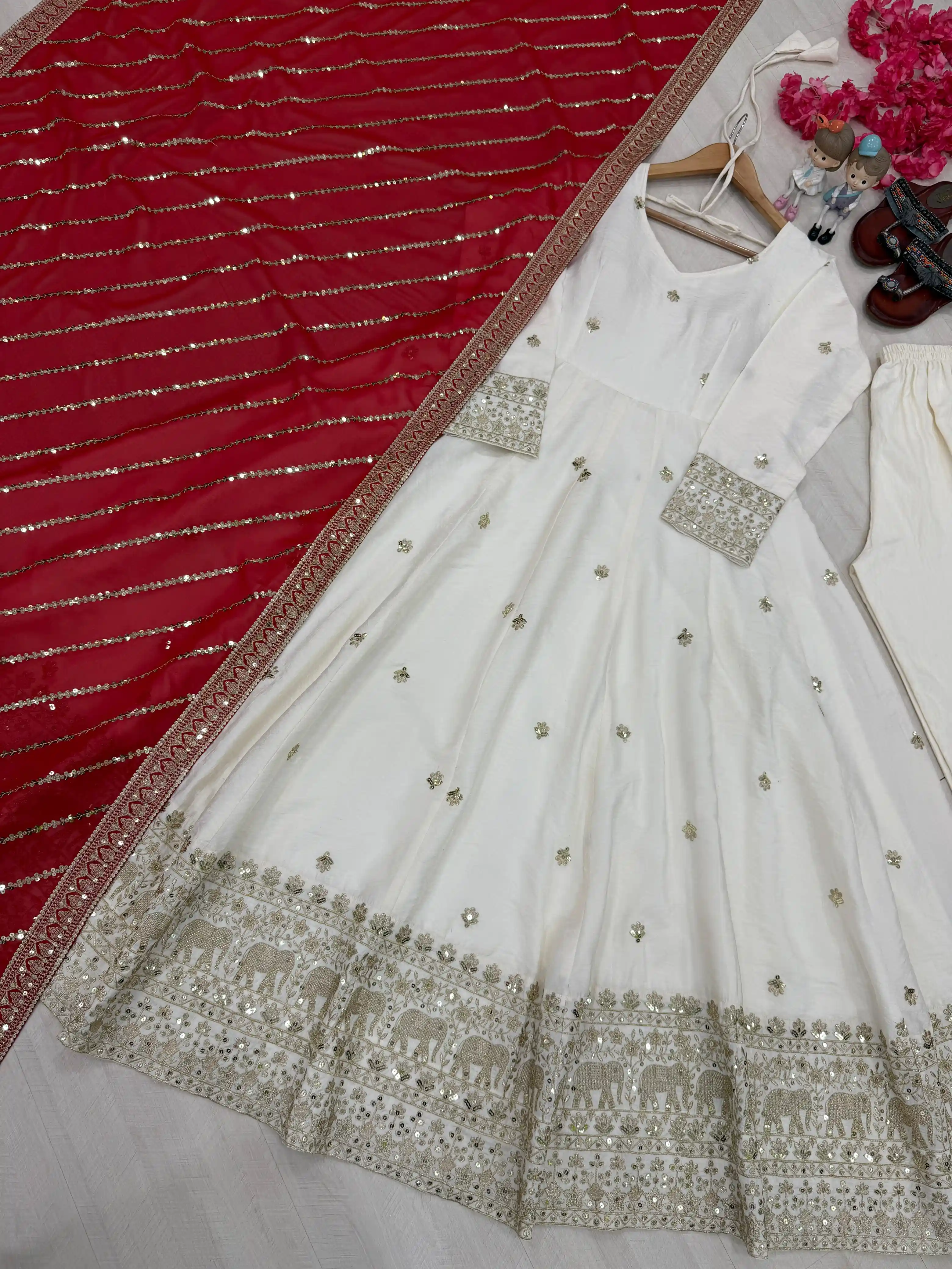 Designer Vichitra Silk Anarkali Gown Set