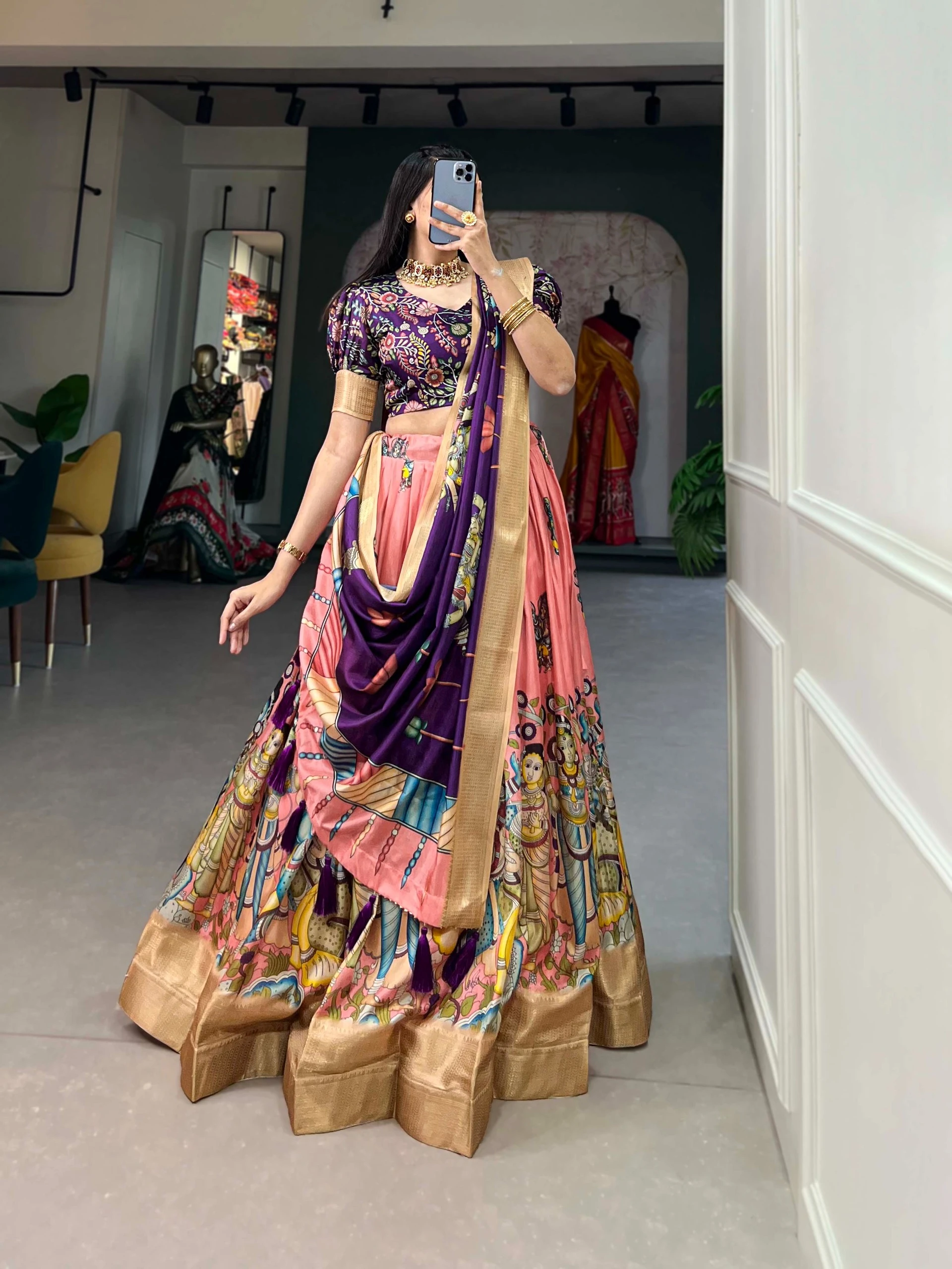 Dola Silk Kalamkari Print Lehenga Choli With Dupatta