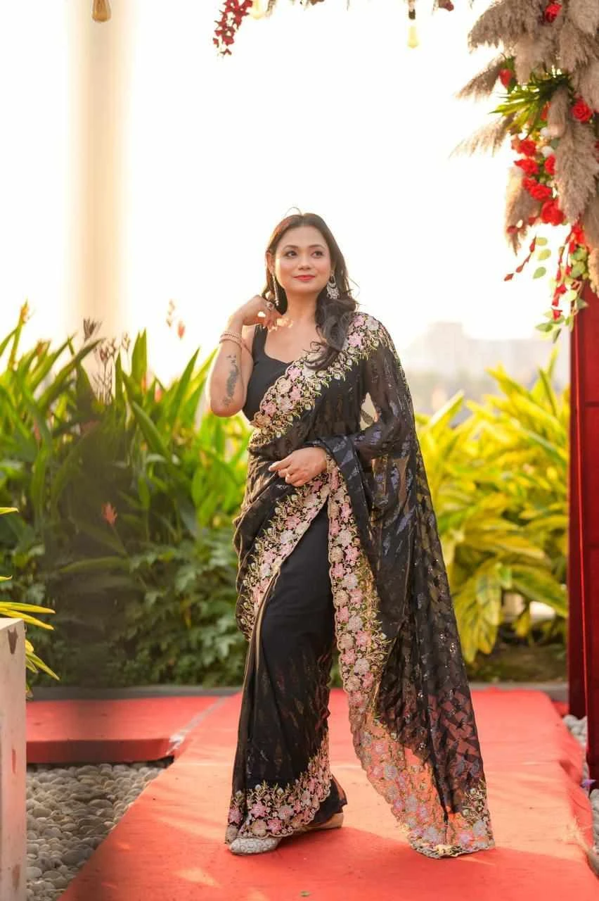 Ds 640 Georgette Sequence Worked Saree Collection