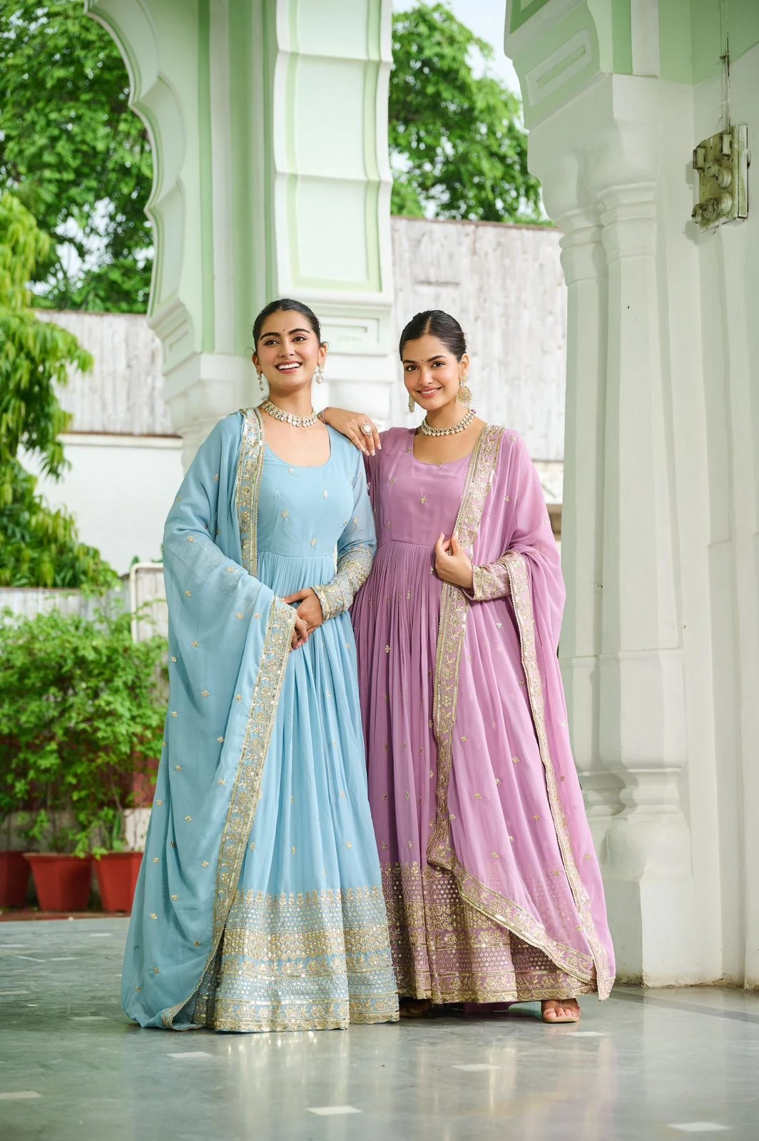 Dusty Colour Faux Georgette Embroidered Gown With Dupatta