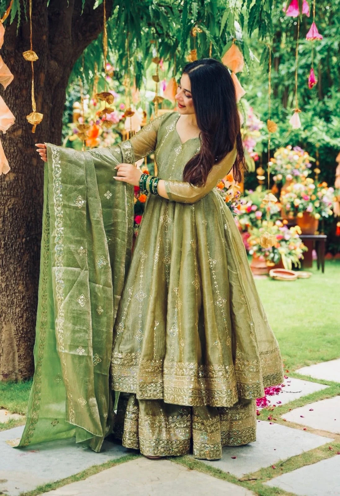 Elegant Heavy Embroidered Sequence Work Crunchy Silk Suit
