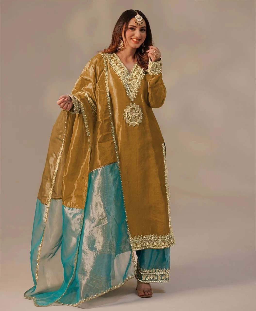 Fancy Embroidery Work Top Plazzo With Dupatta