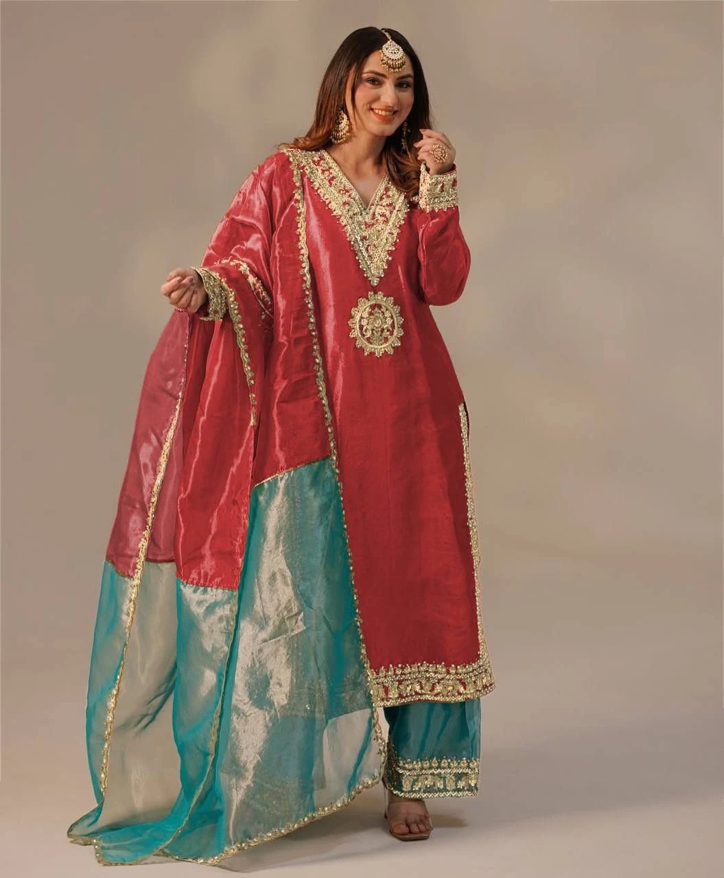 Fancy Embroidery Work Top Plazzo With Dupatta