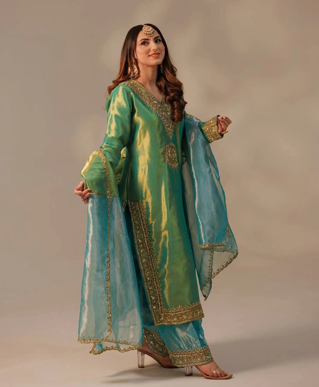 Fancy Embroidery Work Top Plazzo With Dupatta