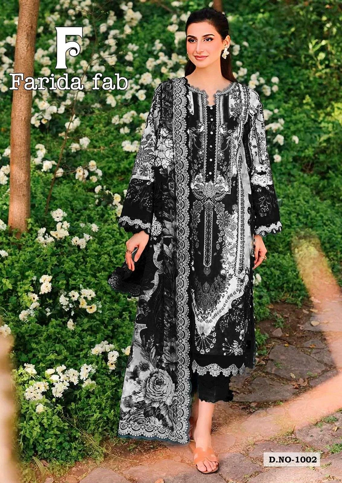 Farida fab Black & White Karachi Kurti Pant With Dupatta