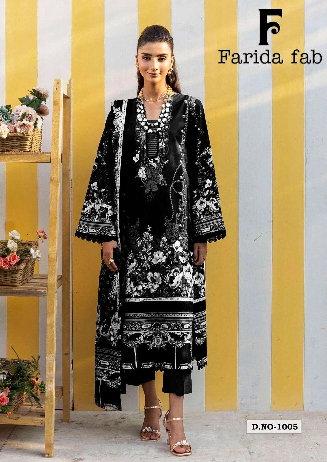 Farida fab Black & White Karachi Kurti Pant With Dupatta