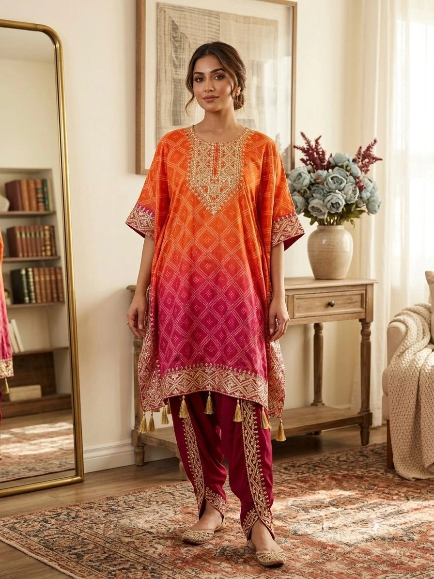Fashionable Printed Kaftan With Dhoti Set