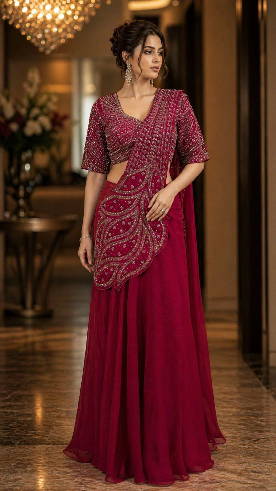 Fendi Silk Ready To Wear Saree With Beads Blouse