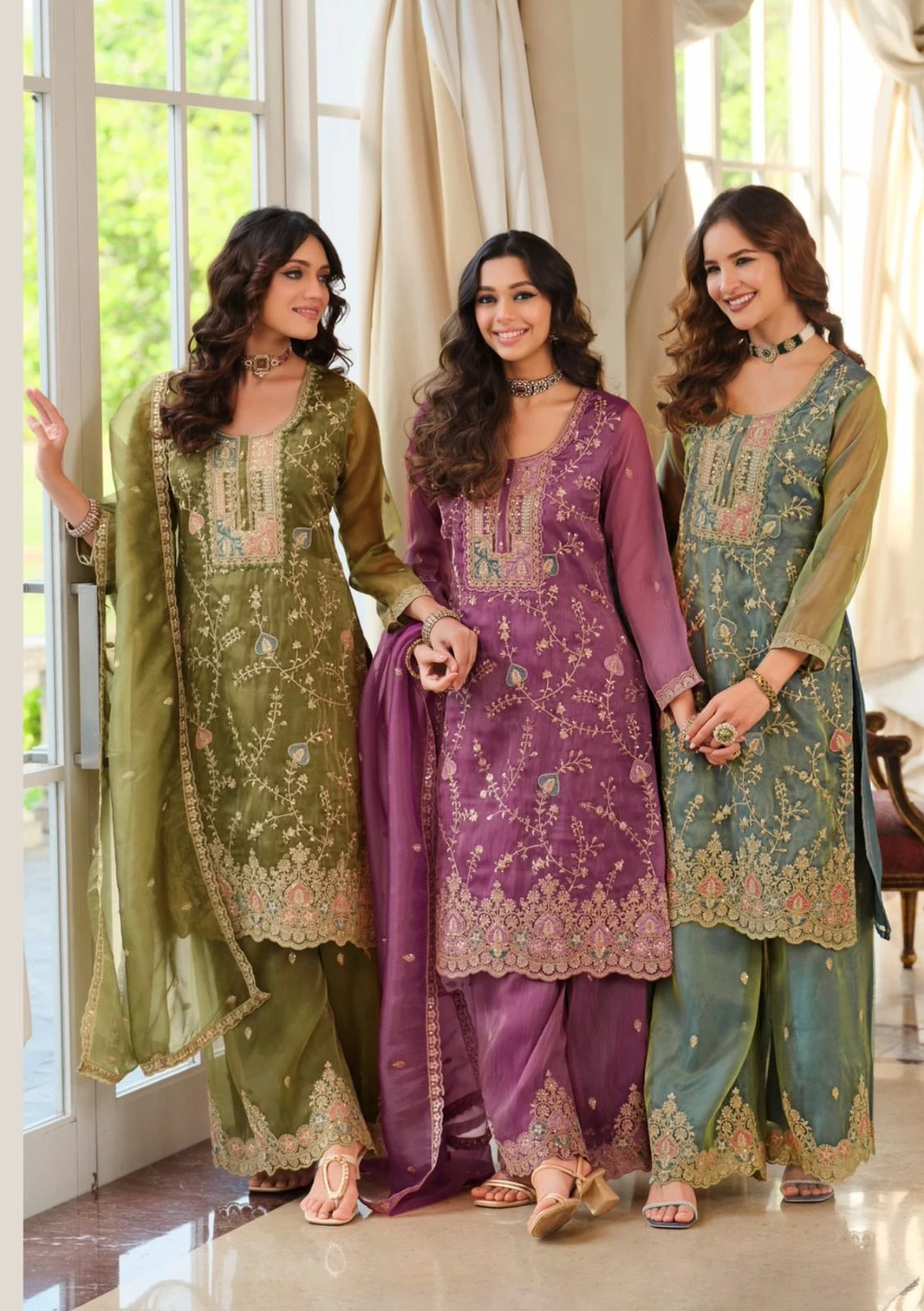 Fendy Silk Coding Sequence Thread Work Suit With Dupatta