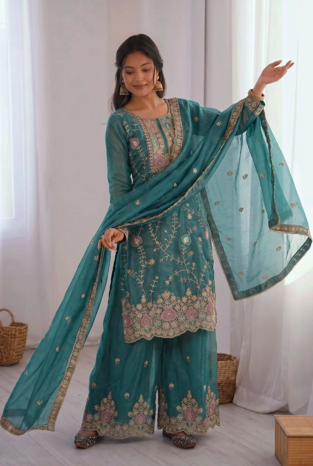 Fendy Silk Embroidery Suit Set
