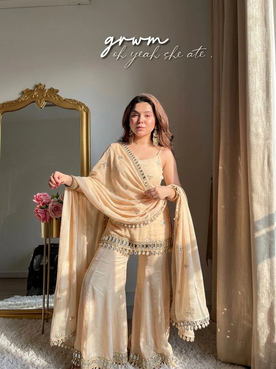 Fendy Silk Sharara Palazzo Set With Mirror Work Dupatta