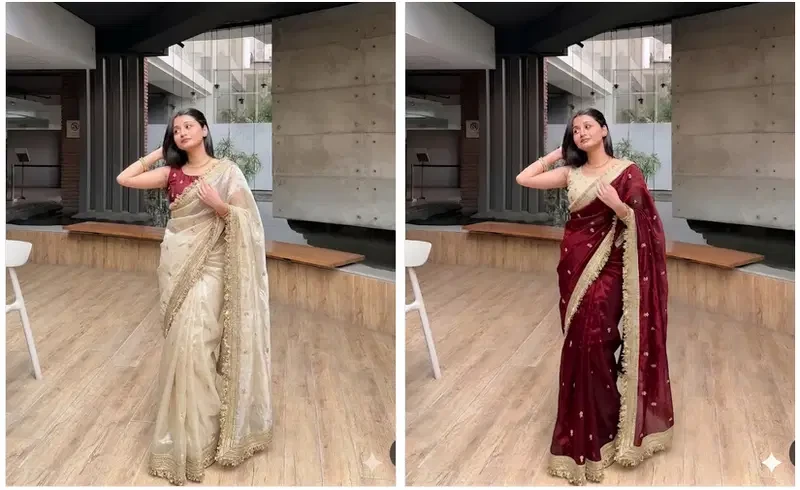 Fsatin Silk 1 Moss Silk Jacquard Butti Zari Weaving Saree Collection