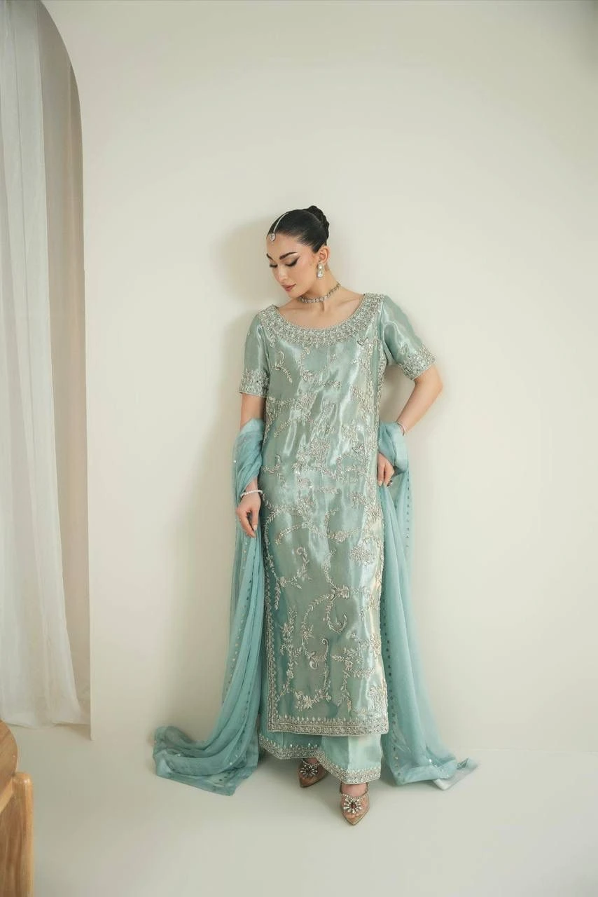 GMY Silk Heavy Embroidery Sequins Palazzo Suit With Dupatta